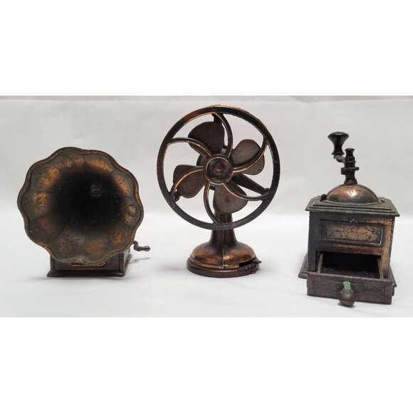 Vintage 1970s Lot of 3 Durham Industries Miniature Gramophone Fan Coffee Grinder - Picture 2 of 7